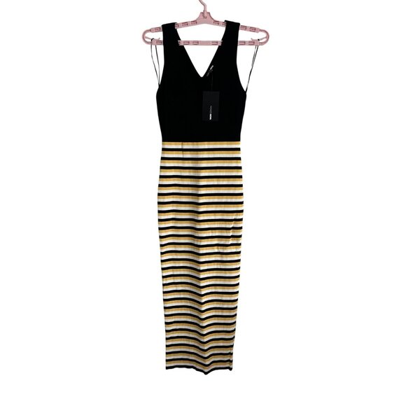 Fashion Nova Dresses & Skirts - Fashion Nova Yellow & Black Elsie Midi Dress Striped Pattern V-Neck Size L NWT